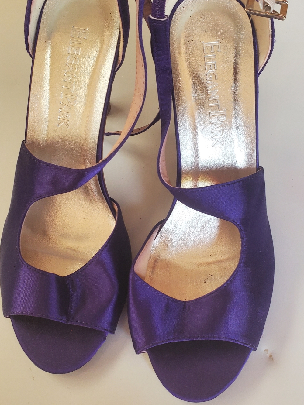 ElegantPark Purple Satin Evening Heels with Ankle Strap